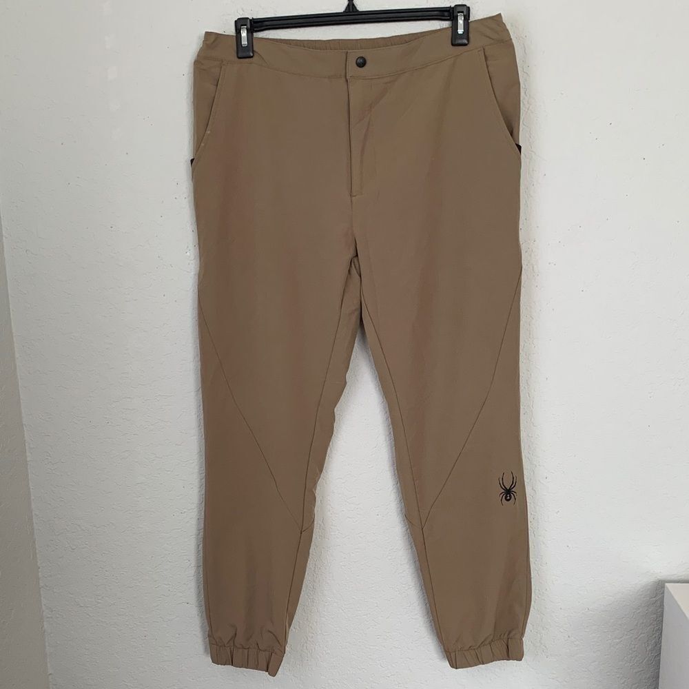Spider Men's Tan Woven Lightweight Joggers Pants Pockets Logo Size XL